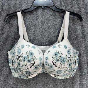 Torrid Bra 40G White Blue Roses & Skulls Back Smoothing Lightly Lined T Shirt